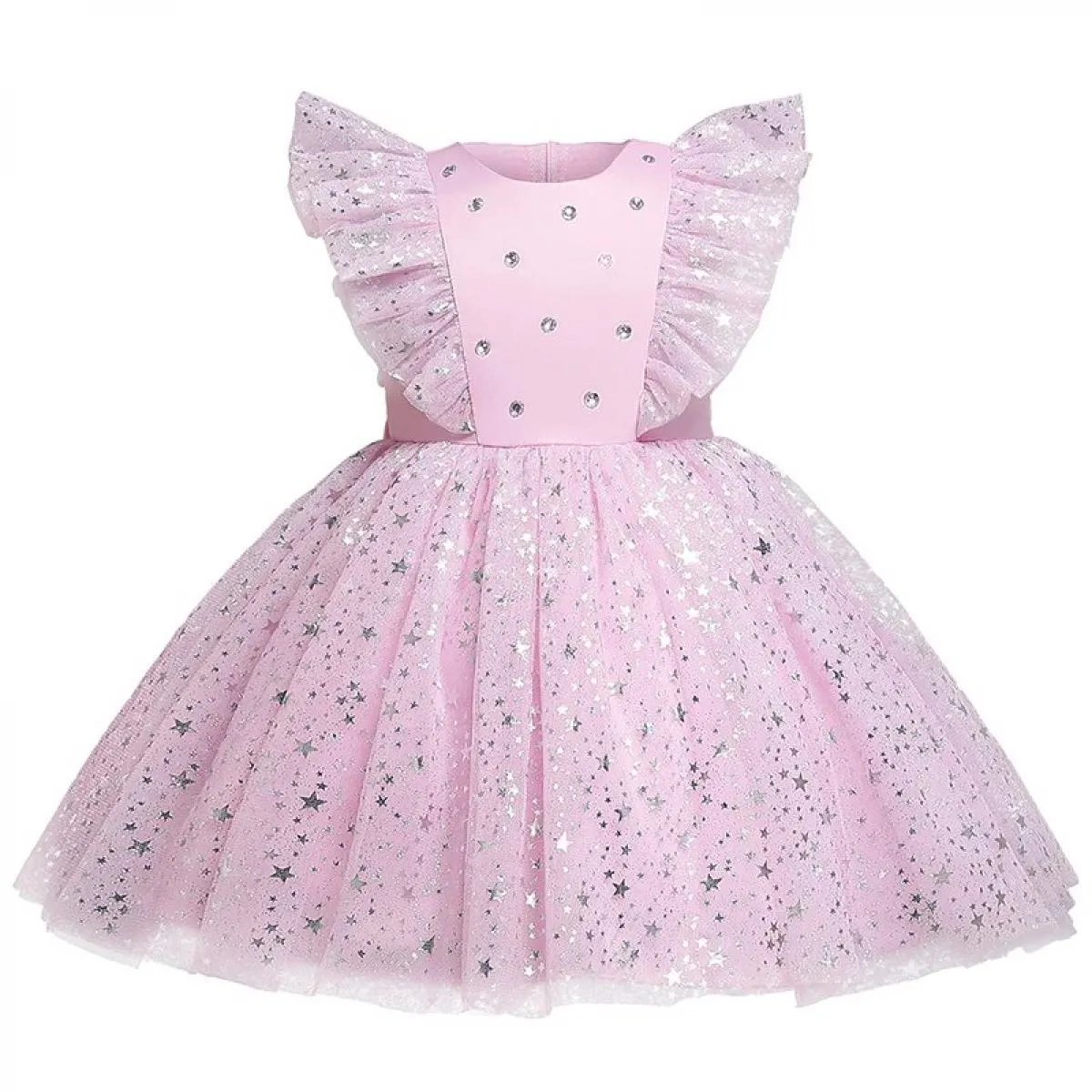 2023 New Pink Girls Dress Elegante principessa con paillettes gonfio abito da festa Abiti da ragazza di fiori per abito da sposa