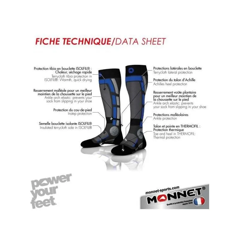 Alpine Ski Socks - Monnet BACK SIDE (Gris Bleu)
