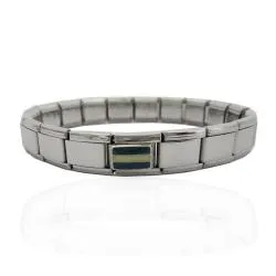 Bracciale acciaio estensibile con centrale in oro bandiera bianco azzurra a bande orizzontali