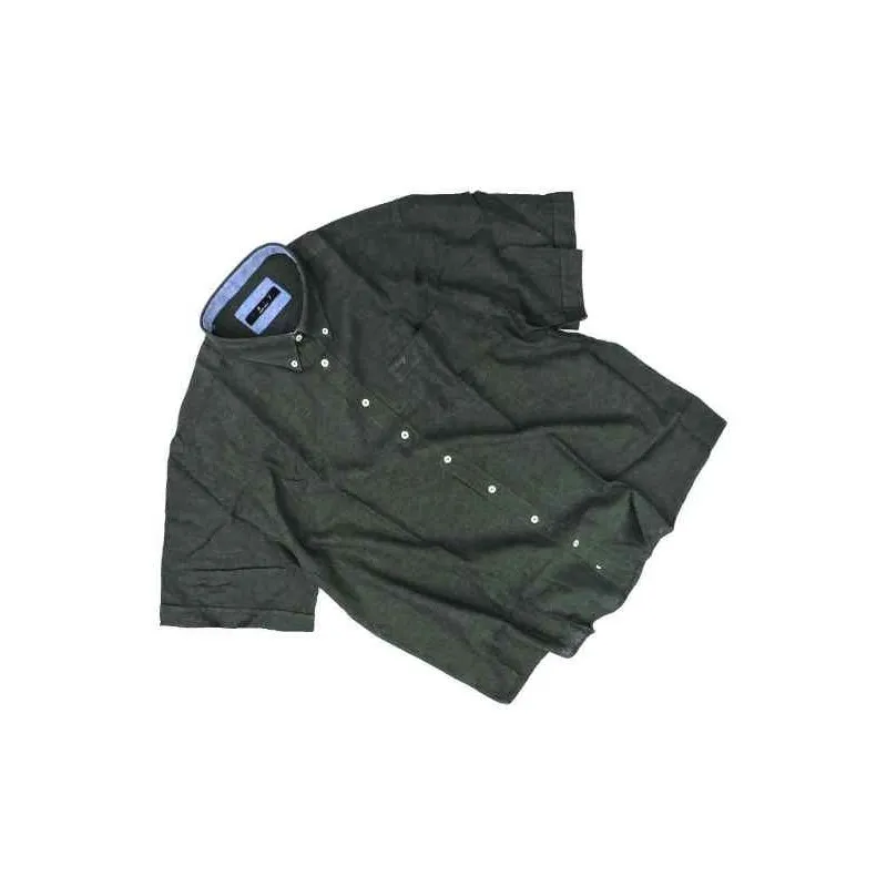 camicia taglie forti maxfort in lino mezza manica con taschino verde