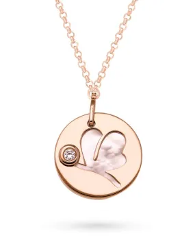 Girocollo e ciondolo con farfalla in oro rosa, madreperla e diamante