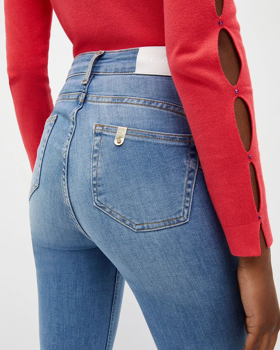 Jeans flare a vita alta Bottom Up in cotone stretch lavaggio chiaro super stone washed