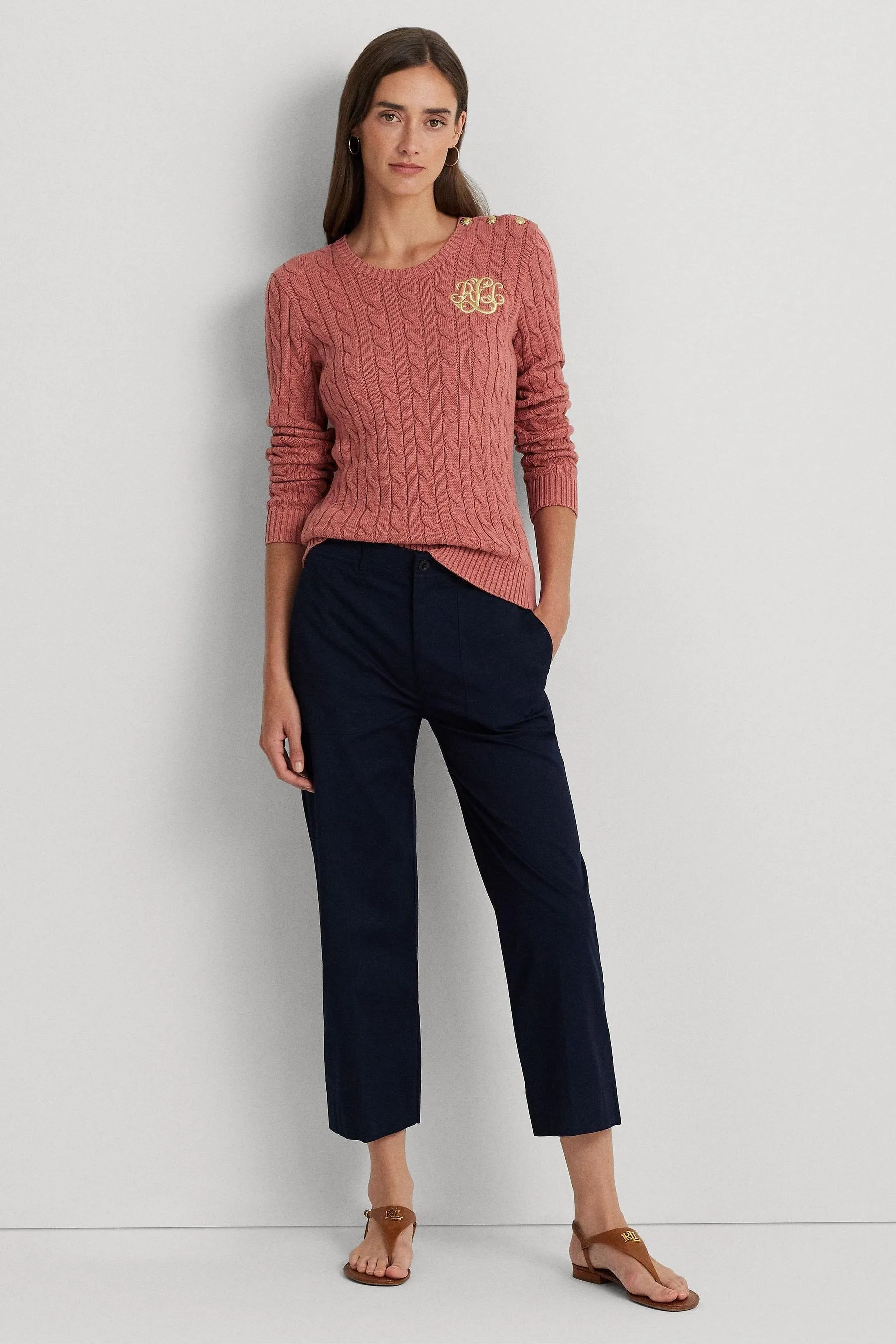 Lauren Ralph Lauren Montiva Button Trim Cable Knit 100% Cotton Jumper    