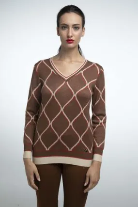 MAGLIA V D.M/POLIESTERE CACAO-ORO