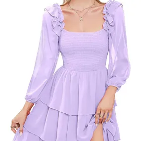 Mini abito corto corto estivo da donna elegante casual moda ufficio signora pullover aderente colletto quadrato sottile manica l