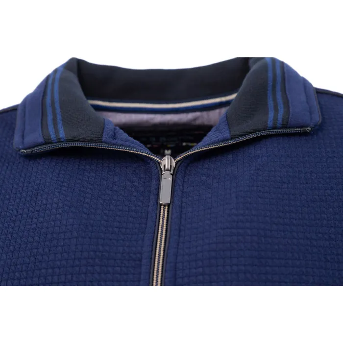 RB Boston - Pullover strutturato in cotone a costine con zip blu