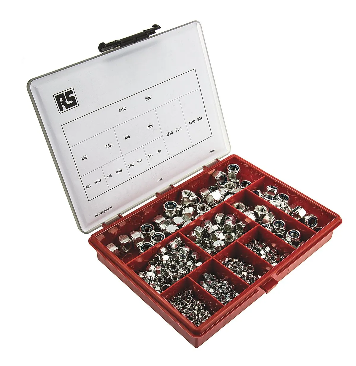 Scatola di dadi in Acciaio Zincato lucido RS PRO, 495 pezzi, filettatura M10, M12, M3, M4, M5, M6, M8