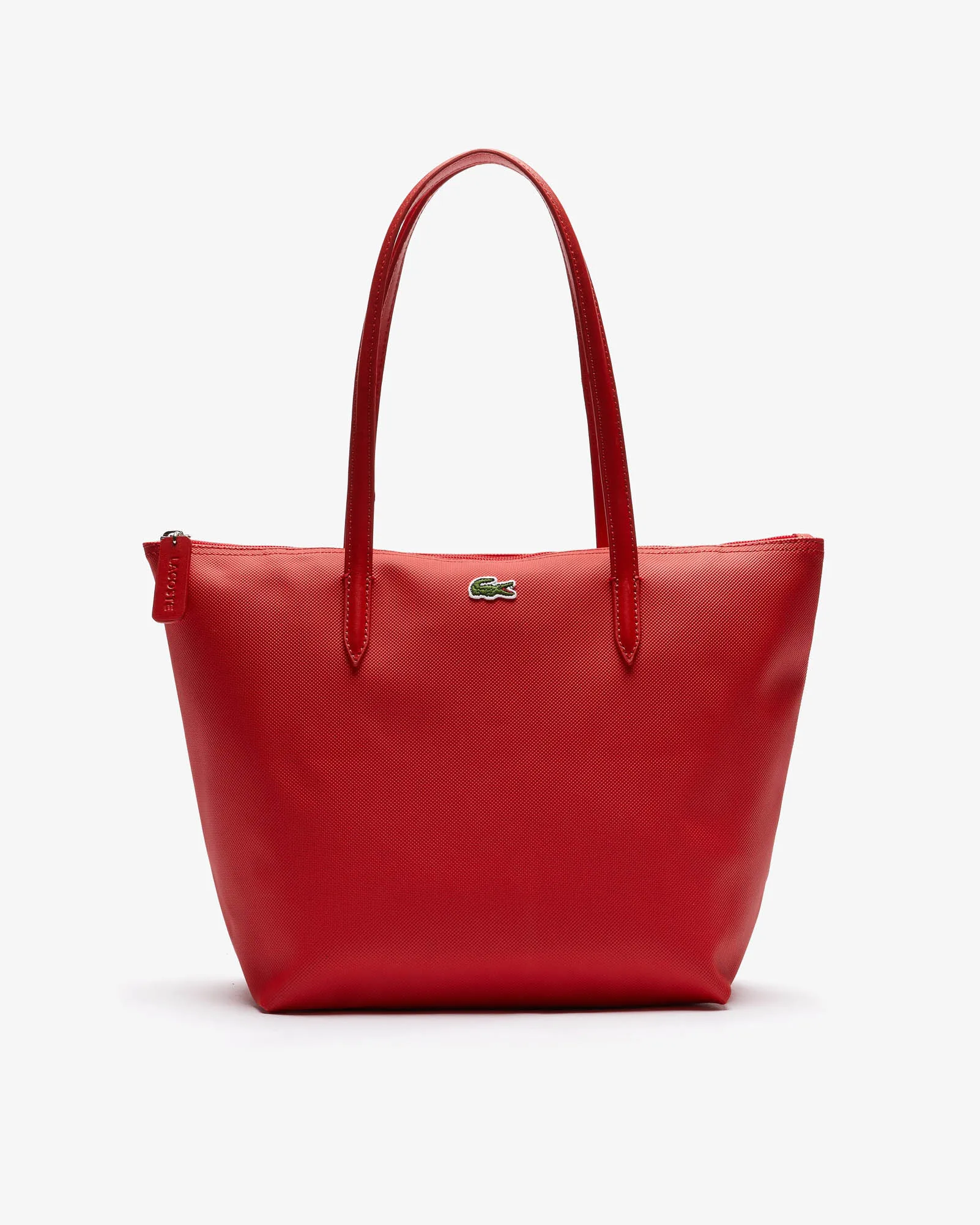 Shopping bag rossa misura media in tela piqué con logo coccodrillo ricamato