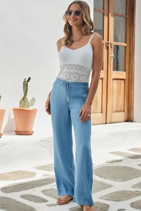 Sosandar Denim Pantaloni ampia e ampia con coulisse e tasche