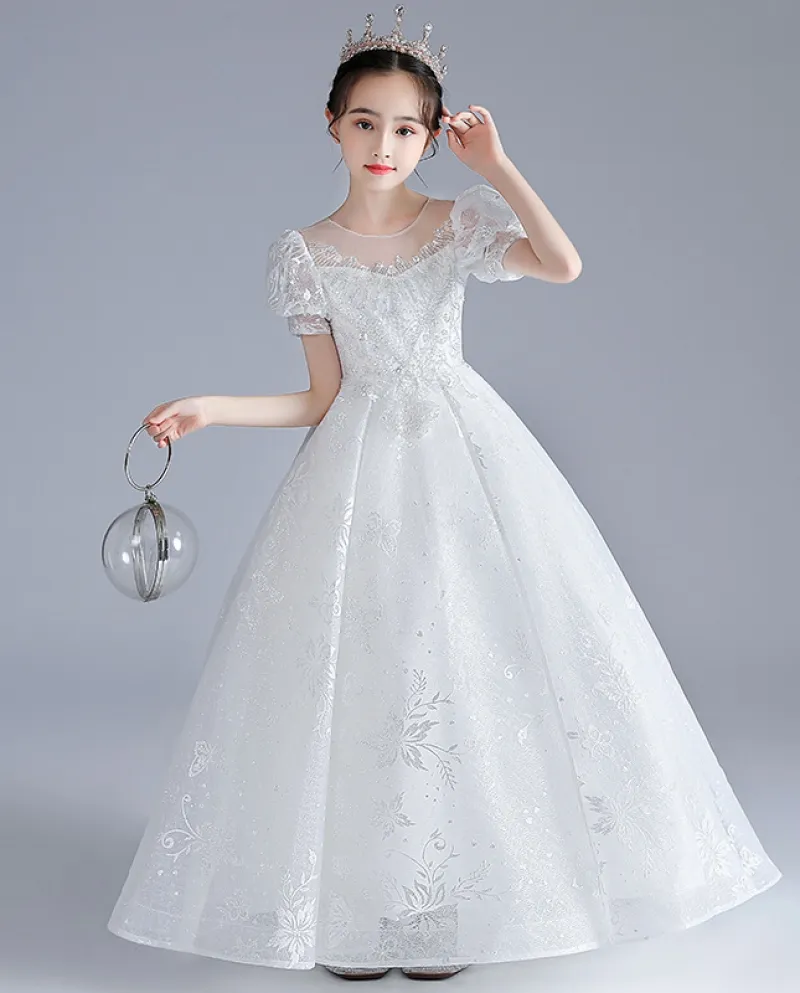 Vestito da ragazza Abito da principessa Abito da sposa per bambini Flower Girl Abito da bambina per pianoforte lungo