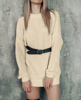 Women Sweater Dress Autumn Winter Warm Long Sleeve Knitted Mini Dress Loose Casual Solid Color Knitwear Sweater Pullover